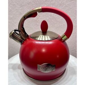 Susteas Whistling Tea Kettle Stovetop Stainless Steel Red Bronze 2.6 Quart